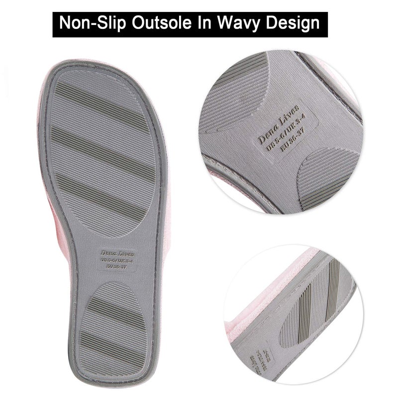 DL Open Toe Slippers for women Indoor, Cozy Memory Foam Womens House Slippers Summer Slip On, Comfy Soft Flannel Womens Bedroom Slippers Slide Breathable Size 9-10 Pink - Image 4